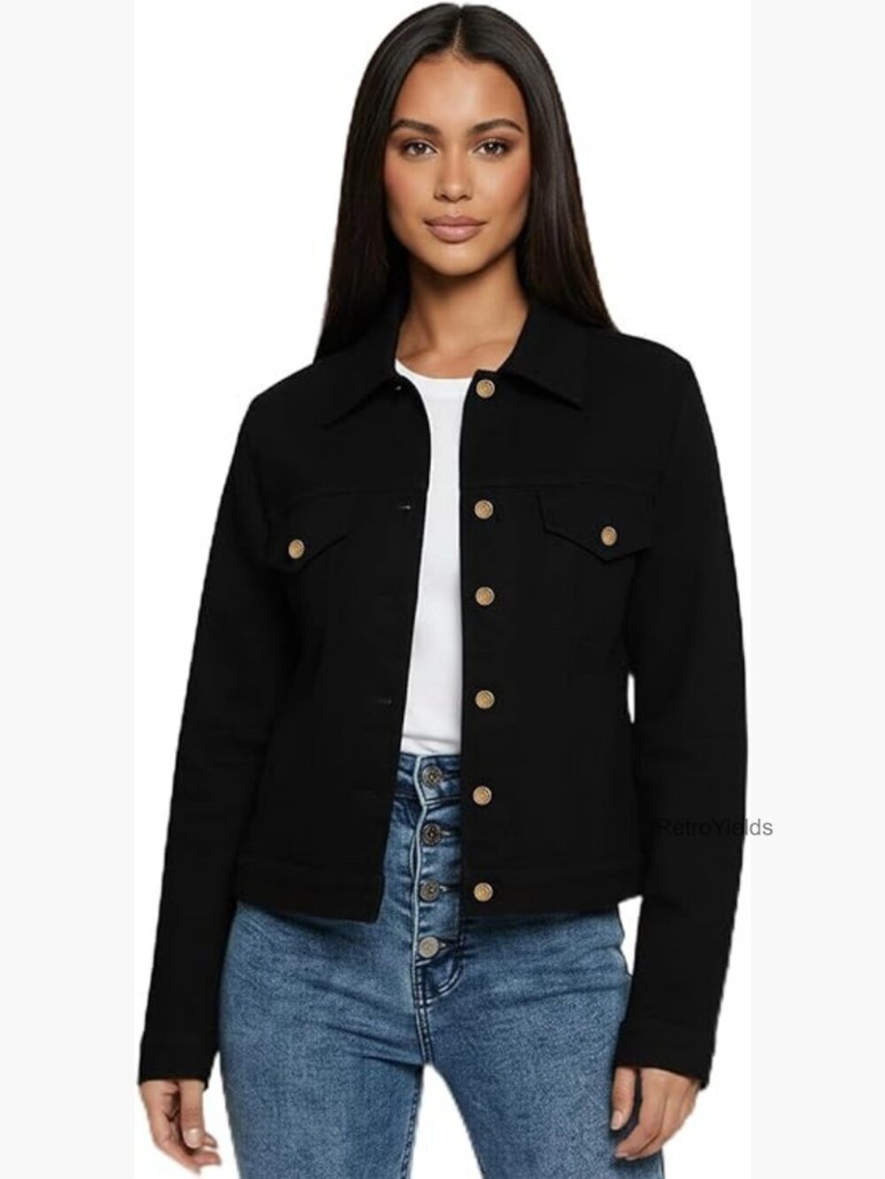 Stretchy Fitted Denim Jacket with 2 Pockets Lightweight Trendy